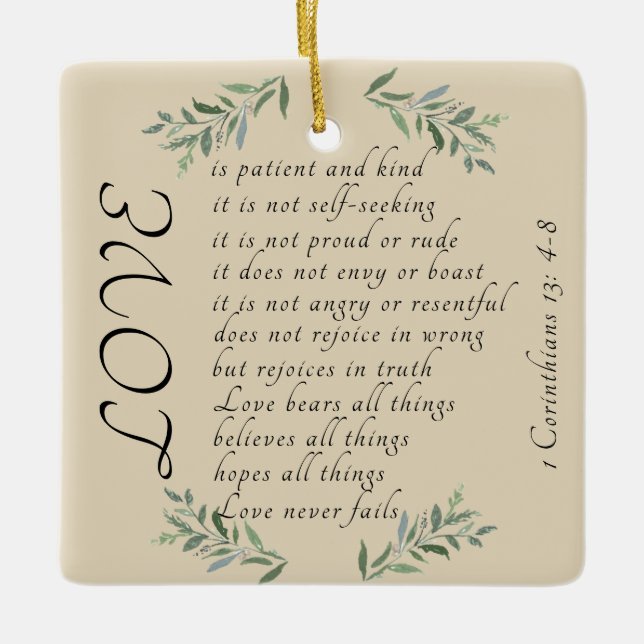 Liebe ist geduldiger Weihnachtsbaumschmuck Keramikornament (Vorderseite)