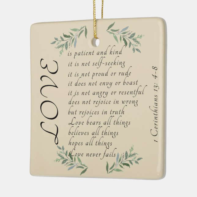Liebe ist geduldiger Weihnachtsbaumschmuck Keramikornament (Links)