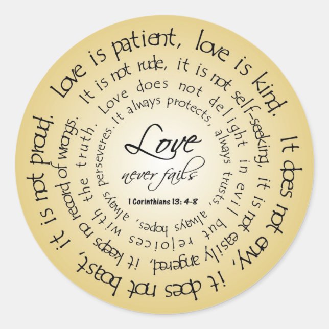 Liebe ist geduldiger, zirkulärer Text-Hochzeitstic Runder Aufkleber (Vorderseite)