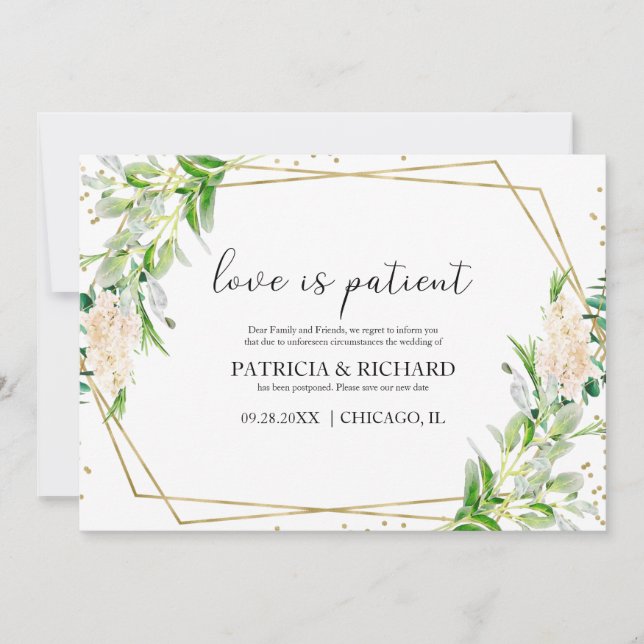 Liebe ist geduldiges Grün Hochzeitstag Einladung (Vorderseite)