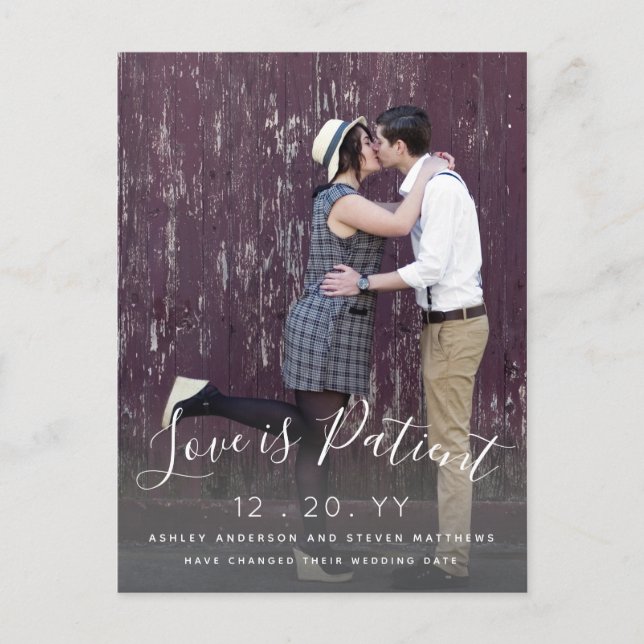 Liebe ist geduldiges Skript-Foto Hochzeit verschob Postkarte (Vorderseite)