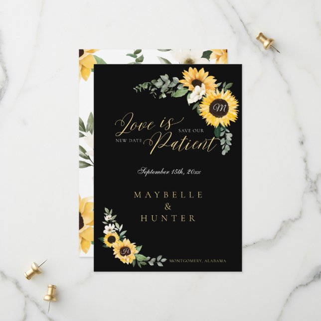 Liebe ist Gelbfärbung des Sonnenblumenkranzes des  Save The Date (Vorderseite/Rückseite Beispiel)