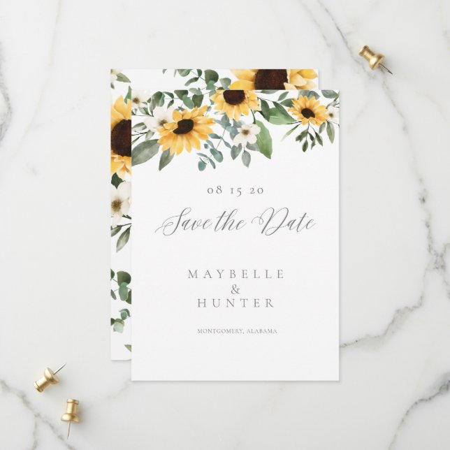 Liebe ist Gelbfärbung des Sonnenblumenkranzes des  Save The Date (Vorderseite/Rückseite Beispiel)