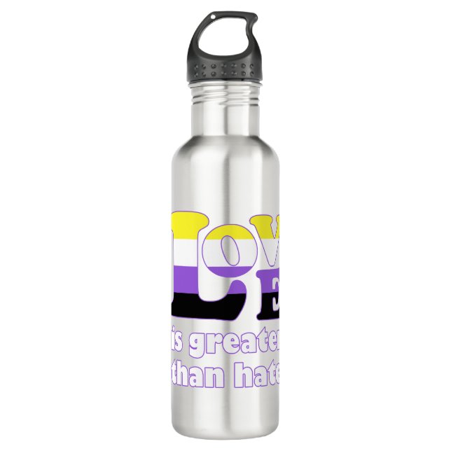 Liebe ist größer als Hass (nicht binärer Stolz) Edelstahlflasche (Vorderseite)
