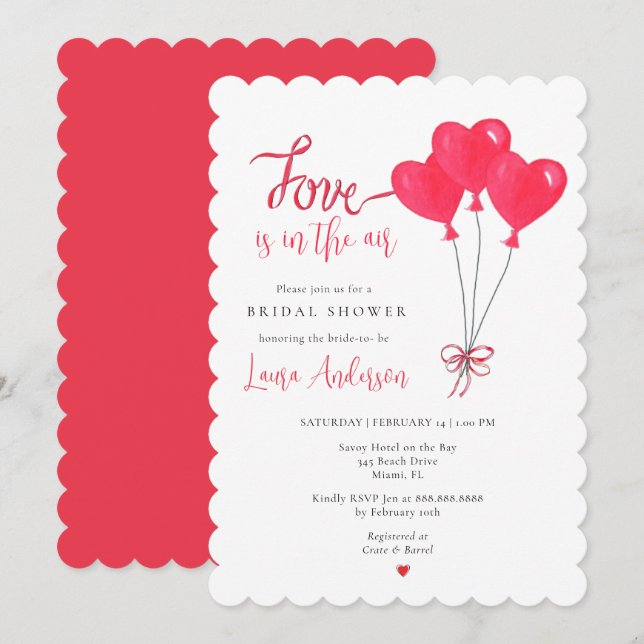 Liebe ist im Air Heart Balloons Brautparty Einladung (Vorne/Hinten)