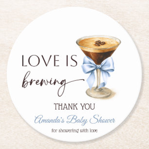 Liebe ist im Anflug Blue Coquette Bow Brautparty Runder Pappuntersetzer