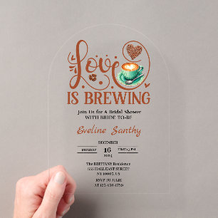 Liebe ist im Anflug Cappuccino Herz Brautparty Acryleinladungen