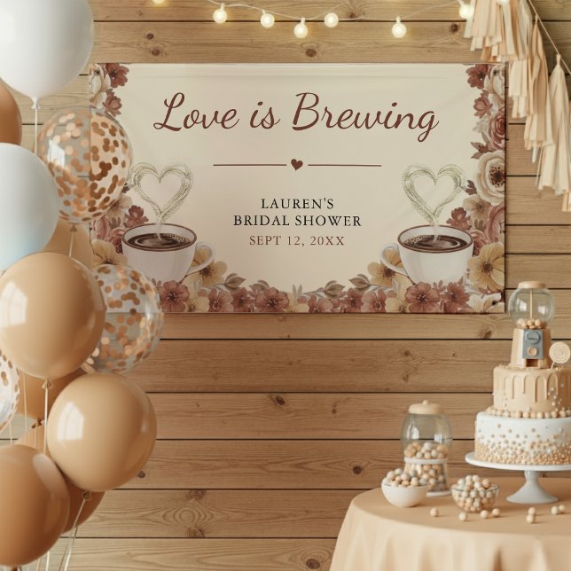 Liebe ist im Aufbruch Floraler Kaffee Herz Brautpa Banner (Love is Brewing Floral Coffee Heart Bridal Shower Banner
)