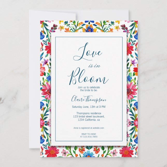 Liebe ist im Blumenkohl-Brautparty von Bloom Blue Einladung (Vorderseite)