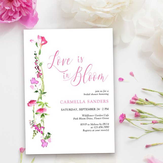Liebe ist im Brautparty "Bloom Pink Wildblume" Einladung (Love is in Bloom Bridal Shower Invitation from my Pink Wildflower Collection. )