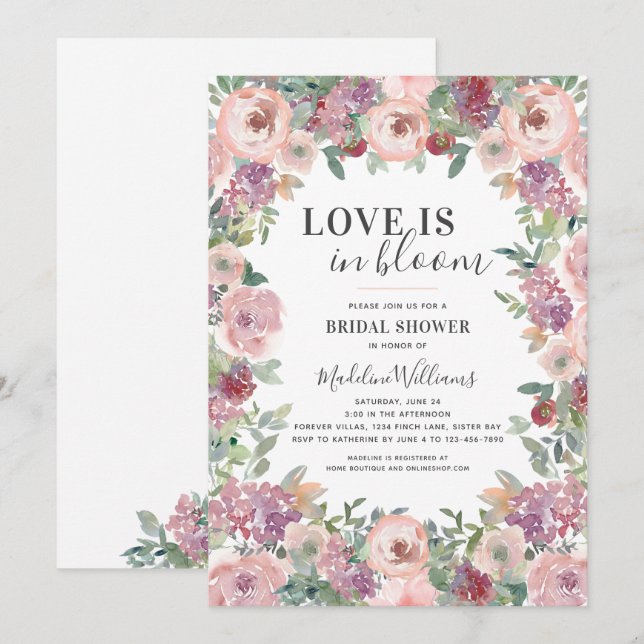 Liebe ist im Brautparty Bloom Rose Einladung (Vorne/Hinten)