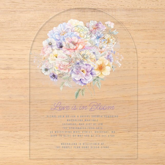 Liebe ist im Brautparty Blütenblumenbögen des Früh Acryleinladungen (Vorderseite)