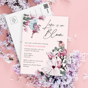 Liebe ist im Haushalt Brautparty für Blumenvögel Einladungspostkarte