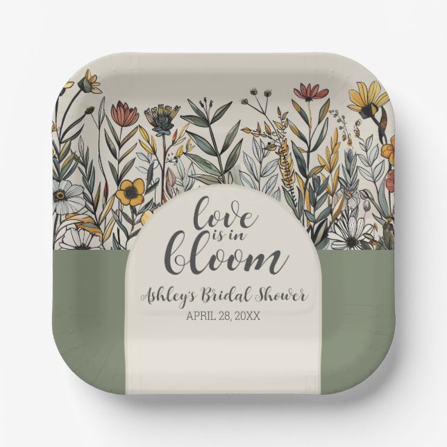 Liebe ist in Bloom - Boho Blume Brautparty Pappteller (Vorderseite)