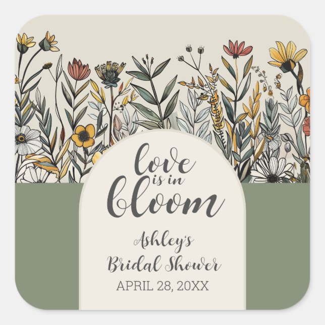 Liebe ist in Bloom - Boho Blume Brautparty Quadratischer Aufkleber (Vorderseite)