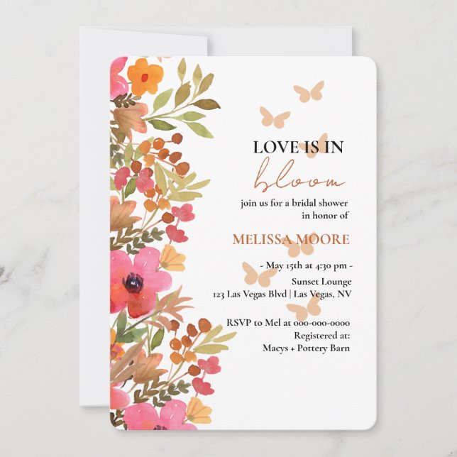 Liebe ist in Bloom Brautparty Pinks Peach Florals Einladung (Vorderseite)