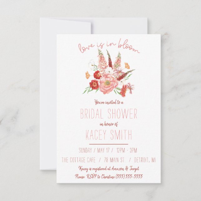 Liebe ist in Bloom! Brautparty Red & Pink Bouquet Einladung (Vorderseite)