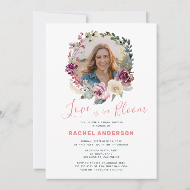 Liebe ist in Bloom Brides Foto Brautparty Einladung (Vorderseite)