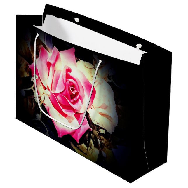 Liebe ist in Bloom Foto Wrapping Paper Große Geschenktüte (Vorderseite Schrägansicht)