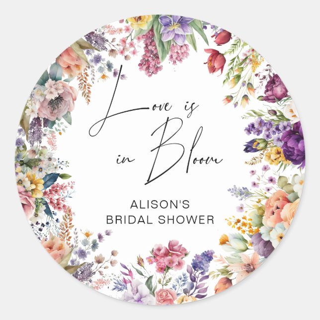 Liebe ist in Bloom Garden Blume Brautparty Runder Aufkleber (Vorderseite)