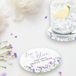 Liebe ist in Bloom Lila Wildblume Brautparty Runder Pappuntersetzer<br><div class="desc">Liebe ist in Bloom Wildblume Brautparty Untersetzer zu personalisieren. Das zarte und feminine botanische Design wird in eleganter Schriftzeichen mit dem Buchstaben "Liebe ist in Blüte" versehen. Es hat eine hübsche Grenze von Aquarell wilden Blume in den Tönen lila, lavender, lila, rosa und blau. Moderne Blumen mit mädchenhaftem böhmischen Hütte-Gartenthema....</div>