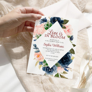 Liebe ist in Bloom Navy & Pink Blume Brautparty Einladung
