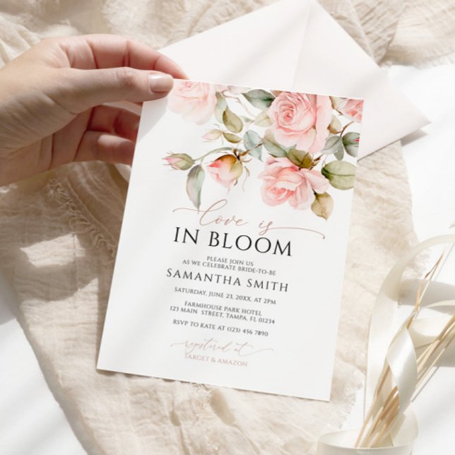 Liebe ist in Bloom Pink Rose & Green Brautparty Einladung (Von Creator hochgeladen)