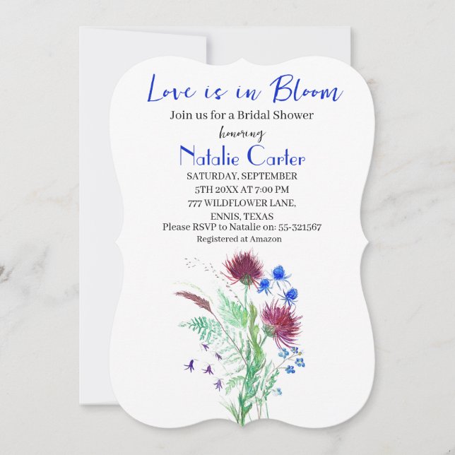 Liebe ist in Bloom Thistle Blumengestein Brautpart Einladung (Vorderseite)