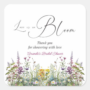 Liebe ist in Bloom Wildblume Blumenkohl Brautparty Quadratischer Aufkleber