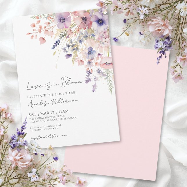 Liebe ist in blühenden Wildblume Blumenkohl Brautp Einladung (Love Is In Bloom Wildflower Floral Bridal Shower Invitation)