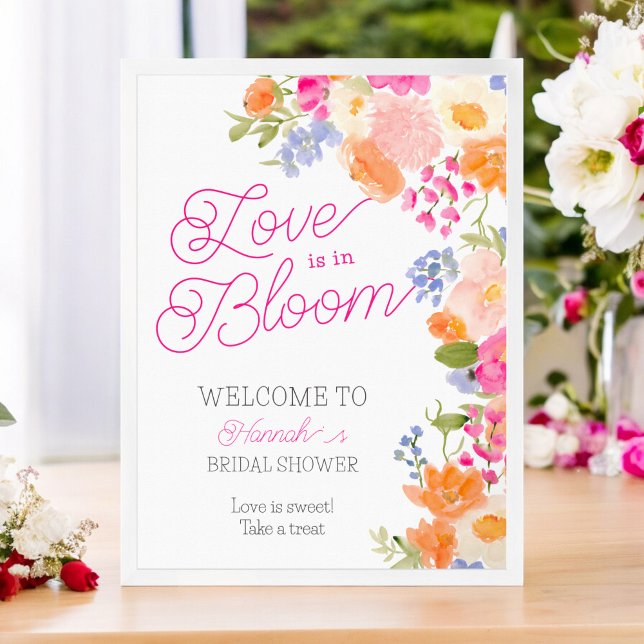 Liebe ist in blühenden Wildblumen Blumenkorb Empfa Poster (Love is in bloom wildflowers floral bridal welcome poster)