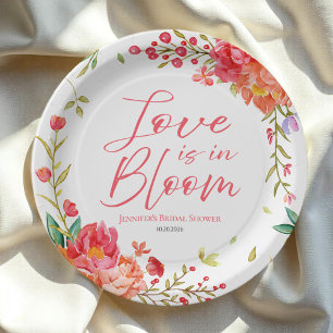 Liebe ist in Blüte Aquarell Florale Hochzeitsdus Pappteller