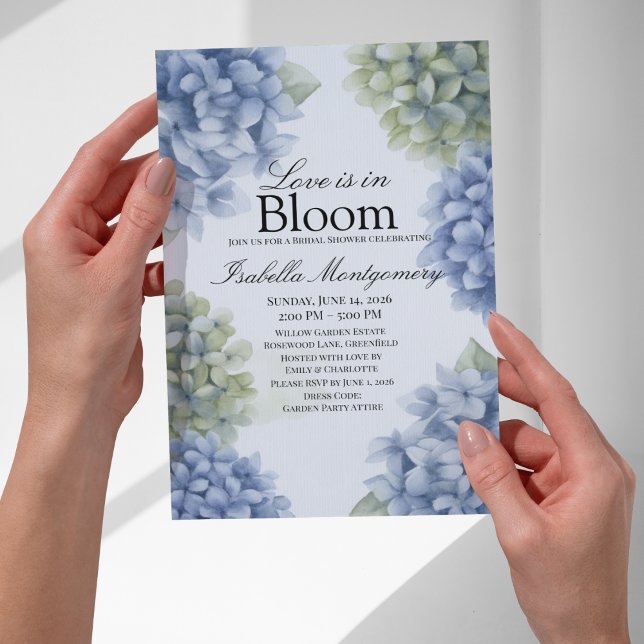 Liebe ist in Blüte Frühling Blau Rustikale Hortens Einladung (Love Is in Bloom Spring Blue Rustic Hydrangea Invitations
)