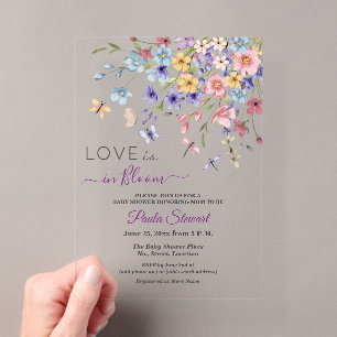 Liebe ist in Blüte Libellen Baby Shower Acryleinladungen
