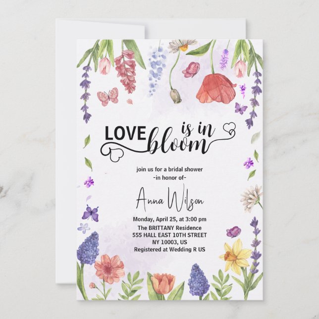 Liebe ist in Blüte lila Wildblume Brautparty Einladung (Vorderseite)