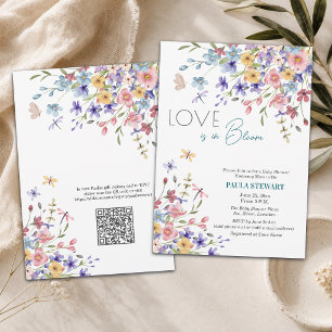 Liebe ist in Blüte QR-Code Blaue Babyparty Einladung