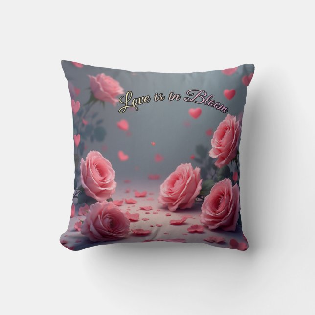 Liebe ist in Blüte Rosa Rosen Romantischer Valenti Kissen (Vorderseite)