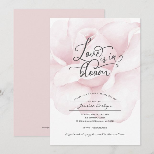 Liebe ist in Blüte, staubige rosa Rose, Blüte Einladung (Vorne/Hinten)