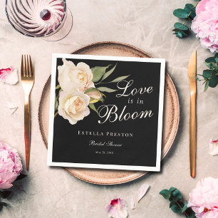 Liebe ist in Blüte Weiße Rosen Schwarze Brautparty Serviette