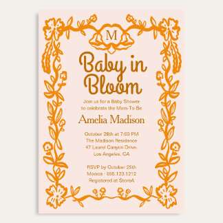 Liebe ist in Blüten Retro-Schrift Blumen-Baby-Part Einladung