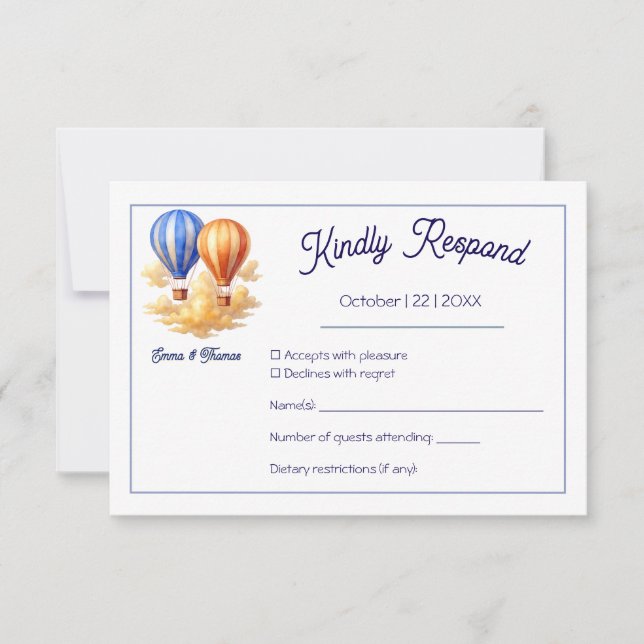 Liebe ist in der Air Hot Air Ballon Reisen Hochzei RSVP Karte (Vorderseite)