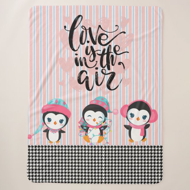 Liebe ist in der Air Pinguin Kariert Blanket Sherpadecke (Vorderseite)