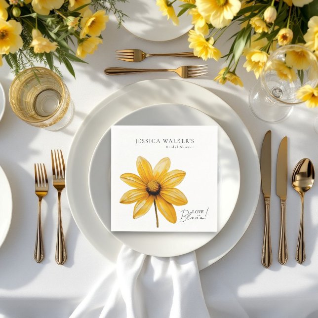 Liebe ist in der Blüte minimales blumengeschmückte Serviette (love is in bloom bridal shower paper napkins , customizable with the brides name , minimal elegance )