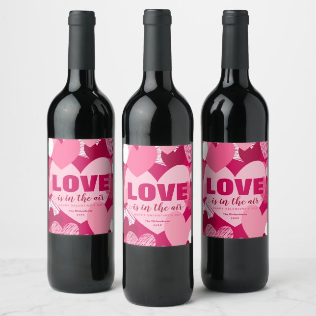 Liebe ist in der Luft rosa Herz Romantischer Indiv Weinetikett (Flaschen)