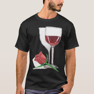 Liebe ist in der Luft Weinglas und Rose Hand gezog T-Shirt