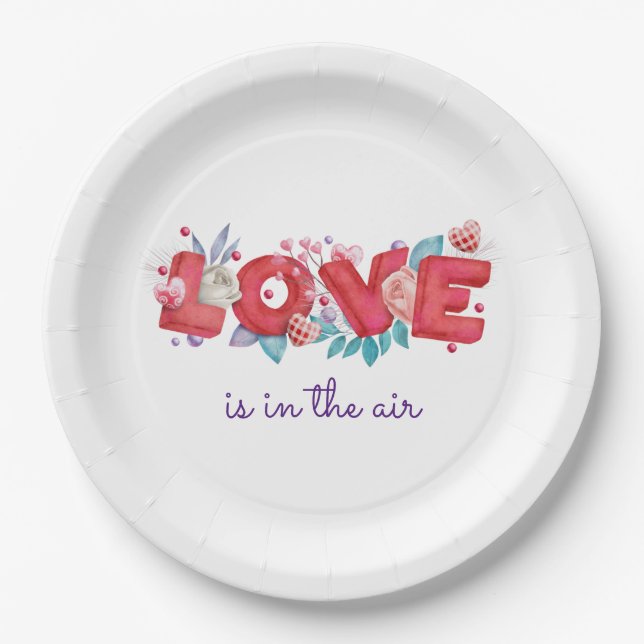 Liebe ist in der Luftwasserfarbe Typografie Pappteller (Vorderseite)