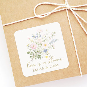 Liebe ist in voller Blüte Garten Florale Hochzeit Quadratischer Aufkleber