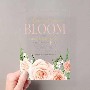 Liebe ist in voller Blüte Rosa Florale Hochzeitsdu Acryleinladungen