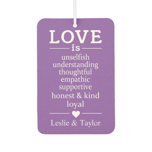 Liebe ist ... individuelle Name und Farblufterfris Autolufterfrischer (Vorderseite)