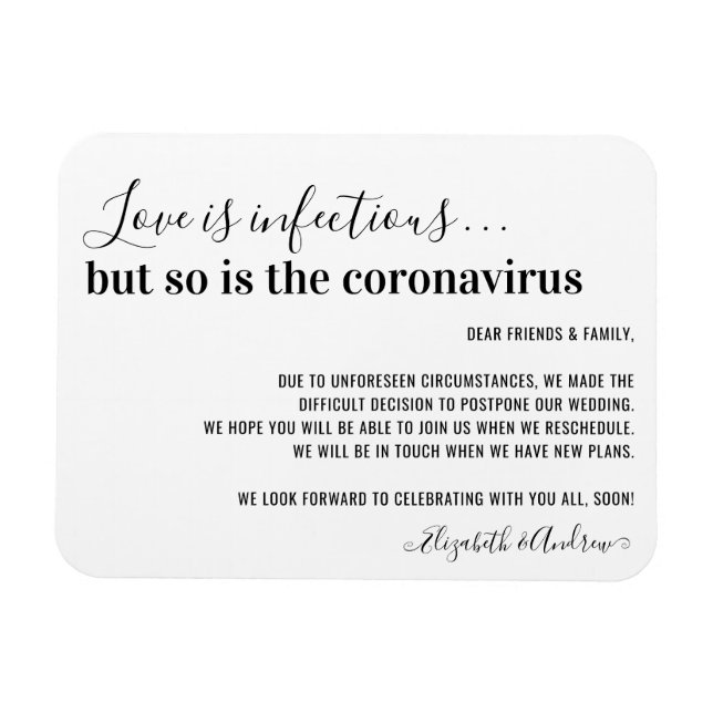 Liebe ist infektiöses Covid19 Hochzeitspause Magnet (Horizontal)